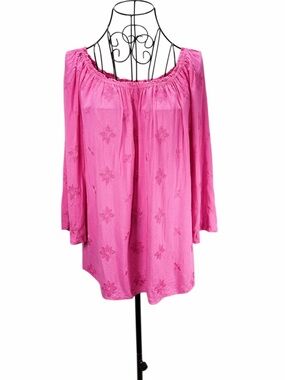 Sunny Taylor Pink Off-Shoulder Eyelet Tunic